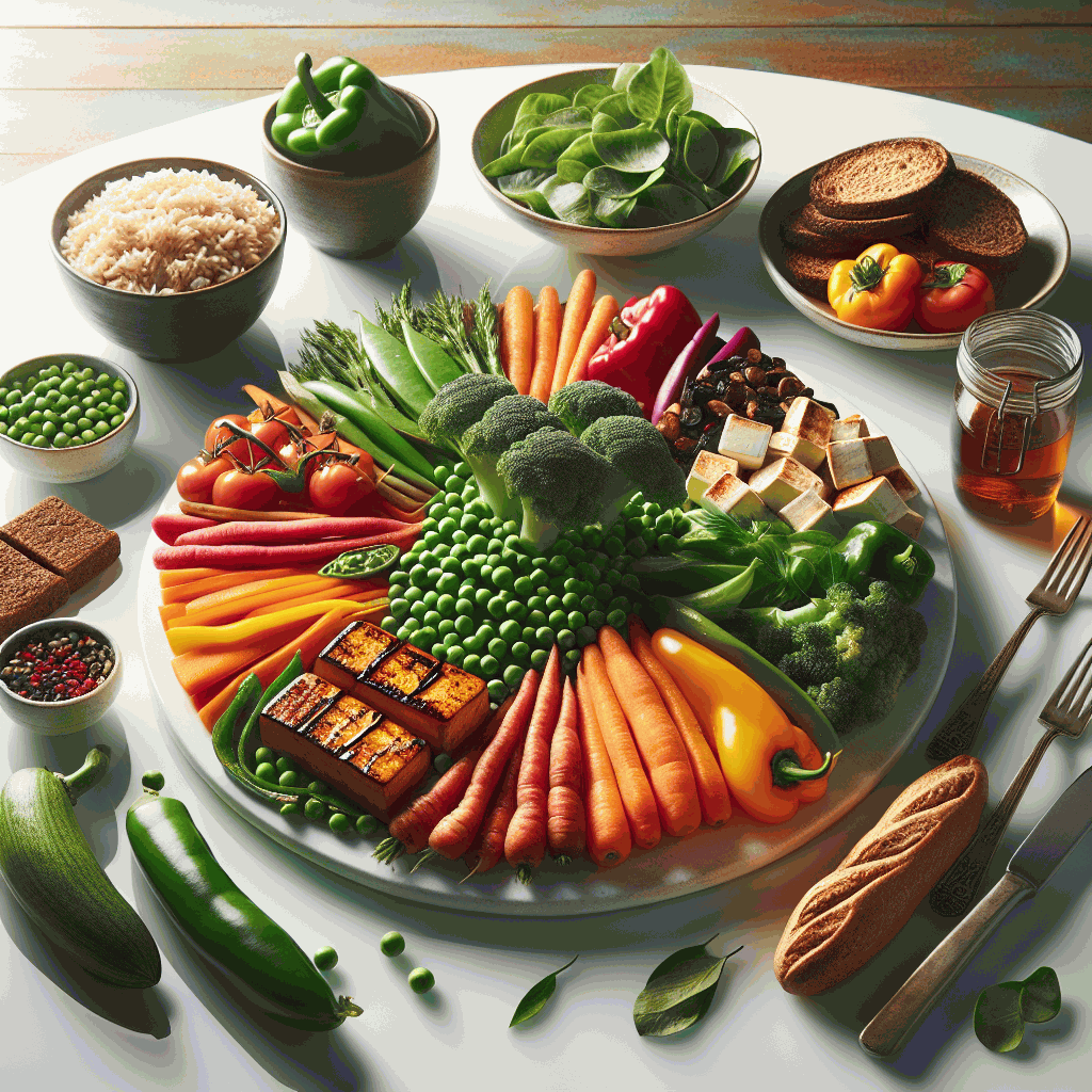 Balanced and colorful healthy meal with vegetables, proteins, and whole grains