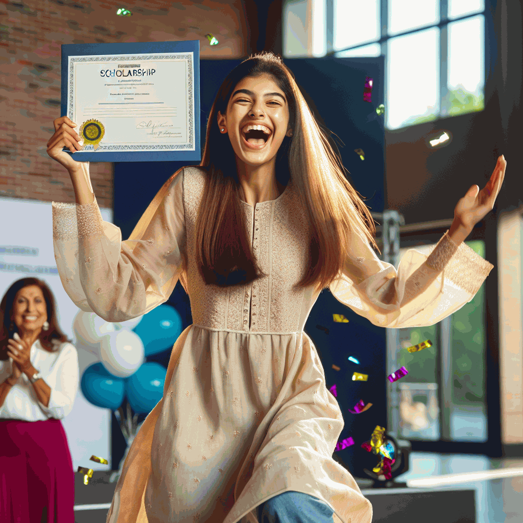 Student celebrating the receipt of a national scholarship award